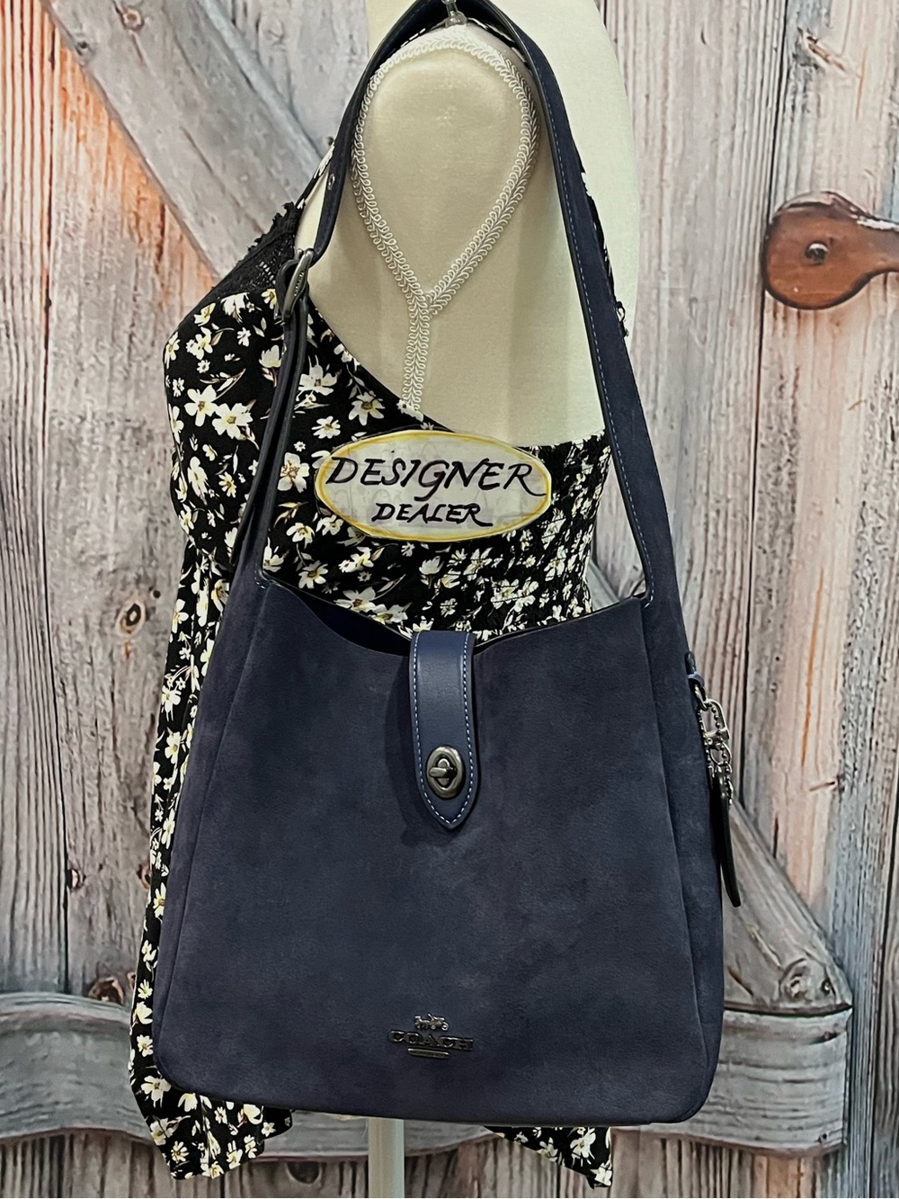 COACH Hadley Blue Suede Turn Lock Shoulder Bag CW004 - Picture 2 of 13